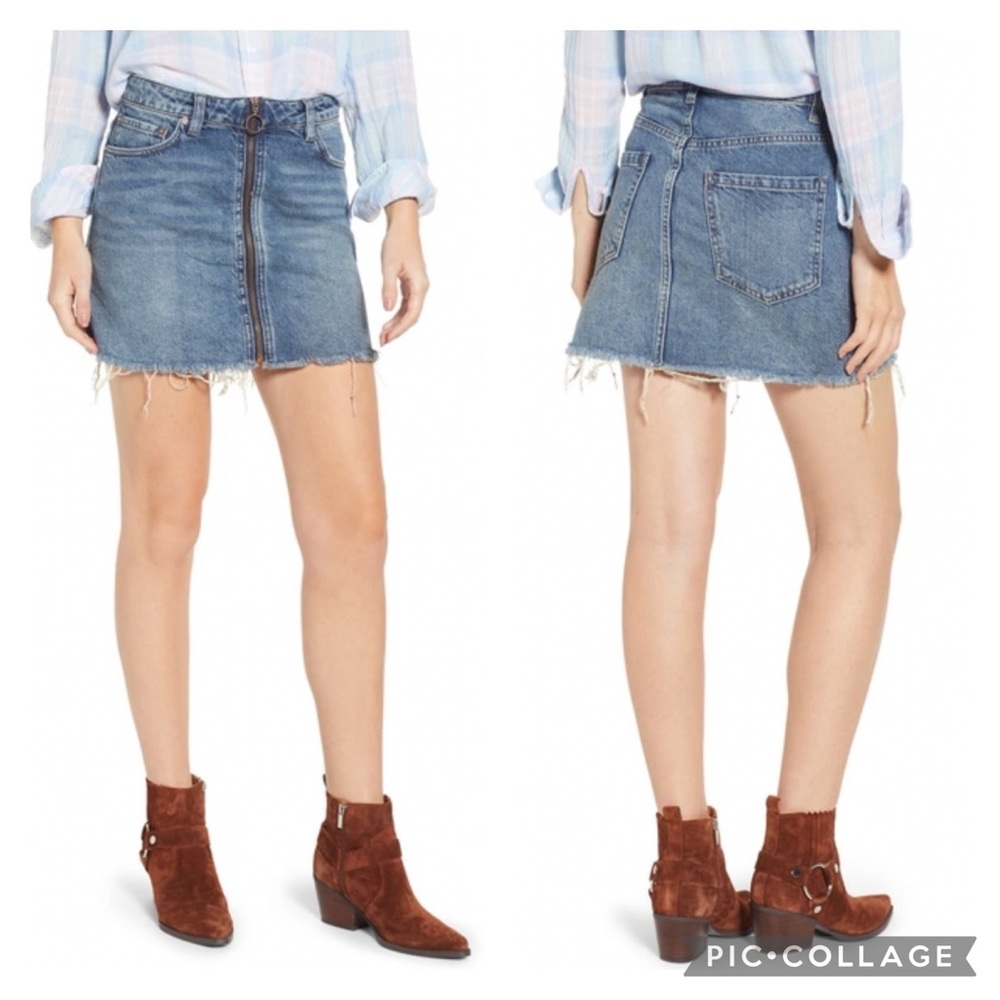EUC Free People Zip It Up Denim Mini Skirt In Blue